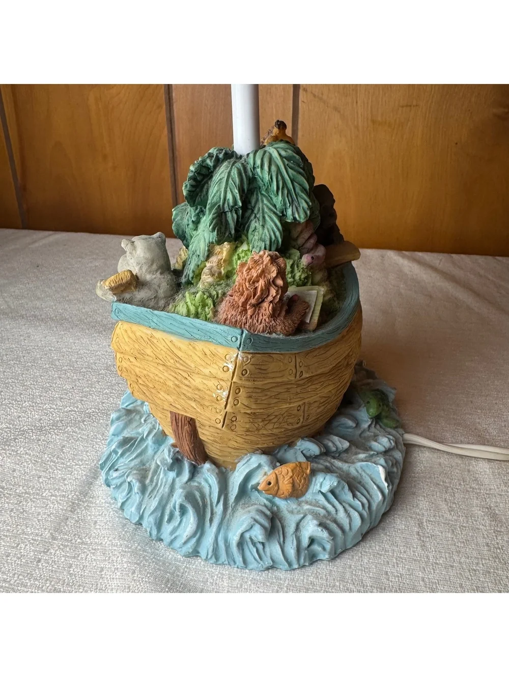 Vintage Noah’s Ark Animal Table Lamp With Woven Shade 14 Inch Nursery Decor